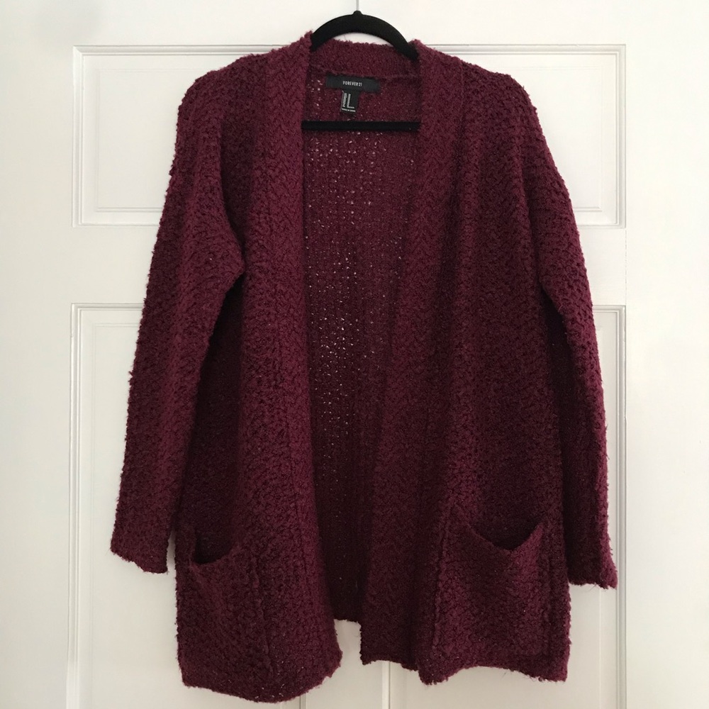Forever 21 Cranberry Maroon Cardigan with Pockets